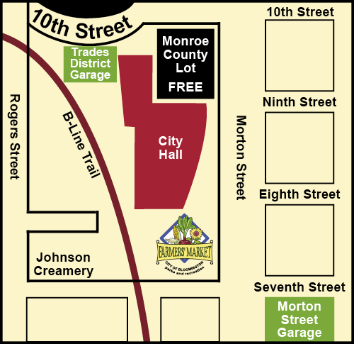Map of parking locations available during Saturday Bloomington Farmers' Market