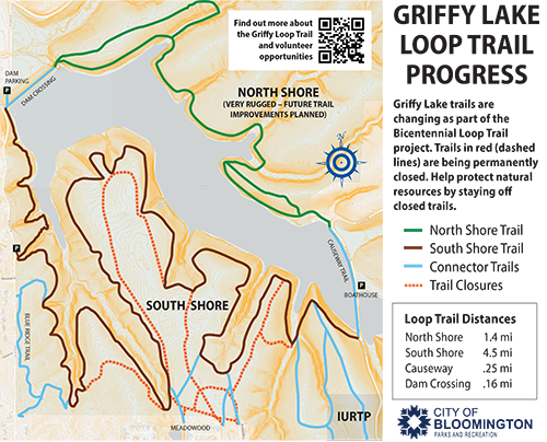 Griffy Lake Loop Trail map of progress as of December 2023