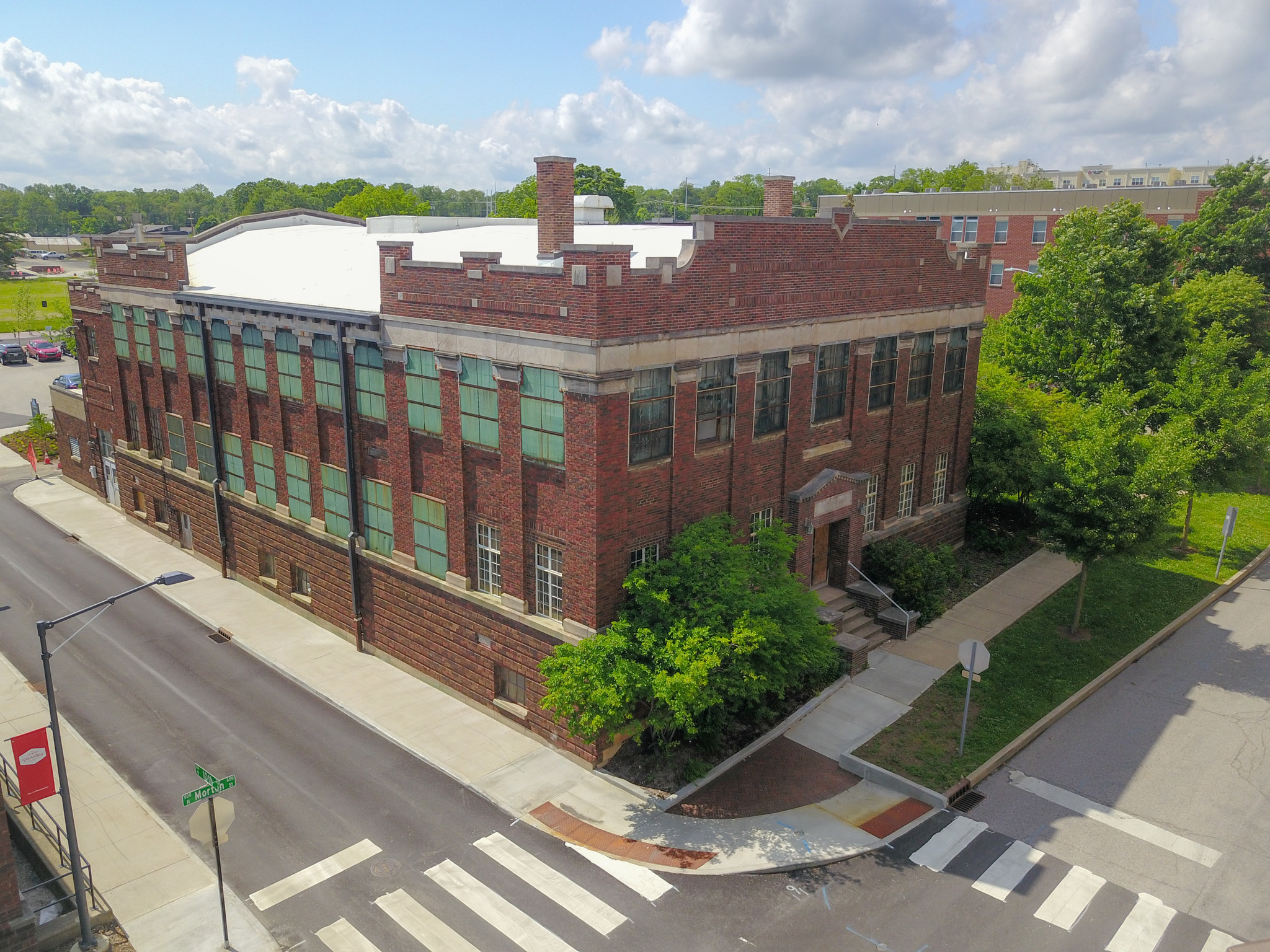 Aerial View of Showers Admin Building from Morton and 10th Street