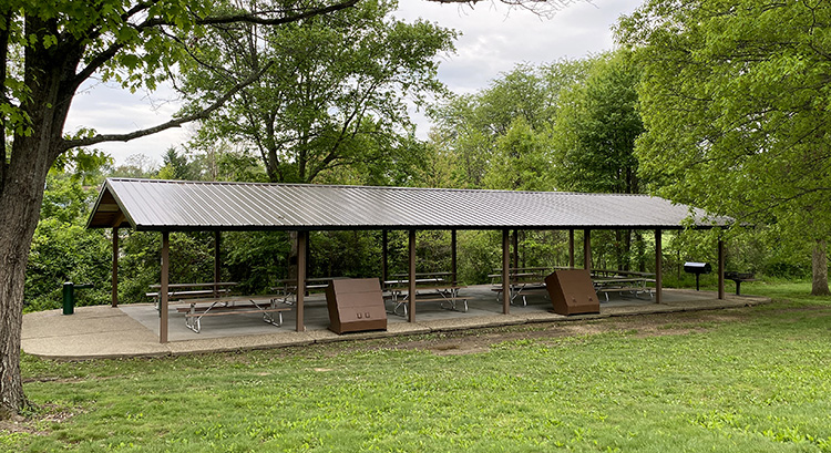 Bryan Park Woodlawn picnic shelter metal roof May 2025