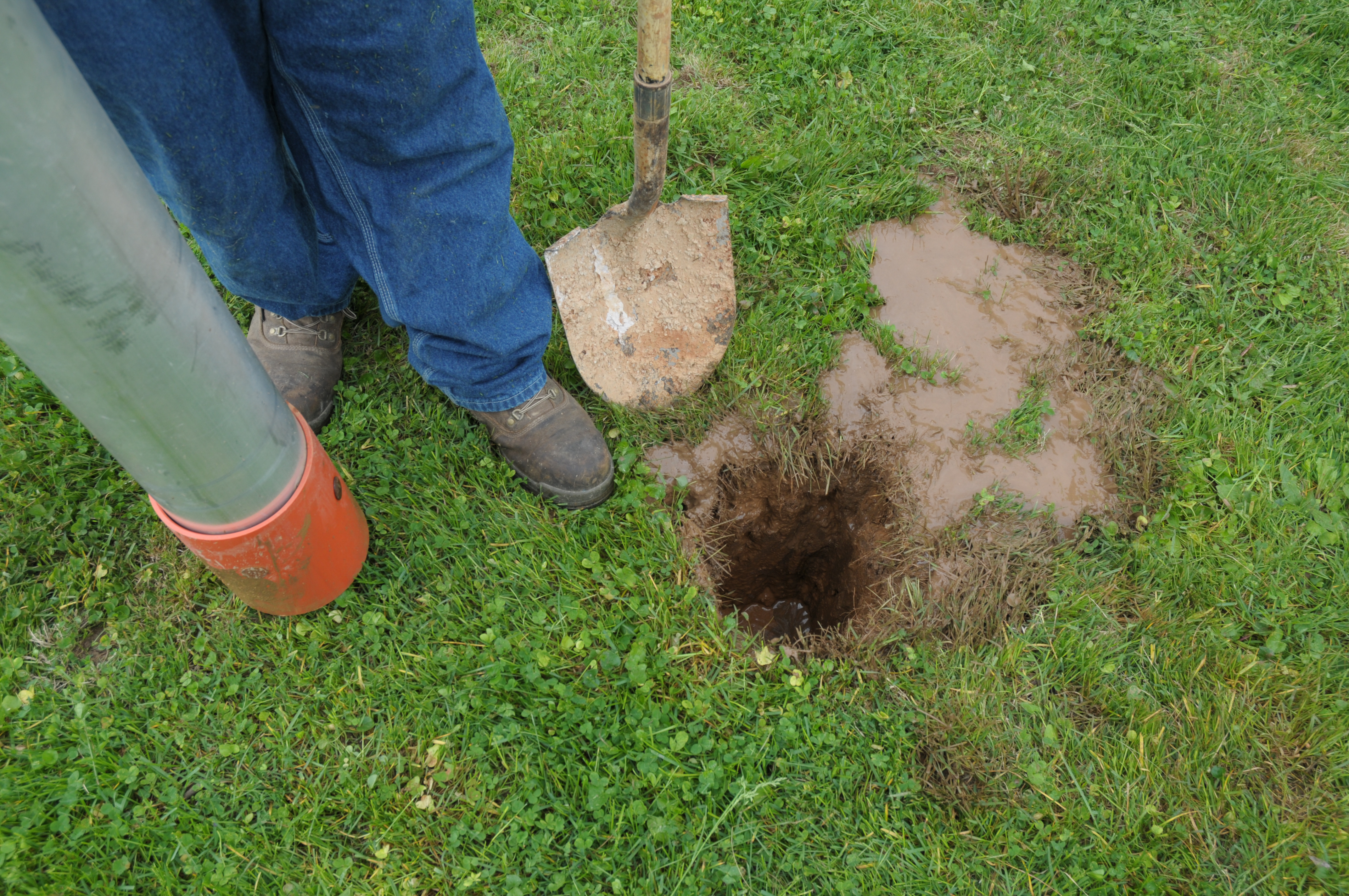 The hole created by the hydro excavator is about 18 inches in diameter