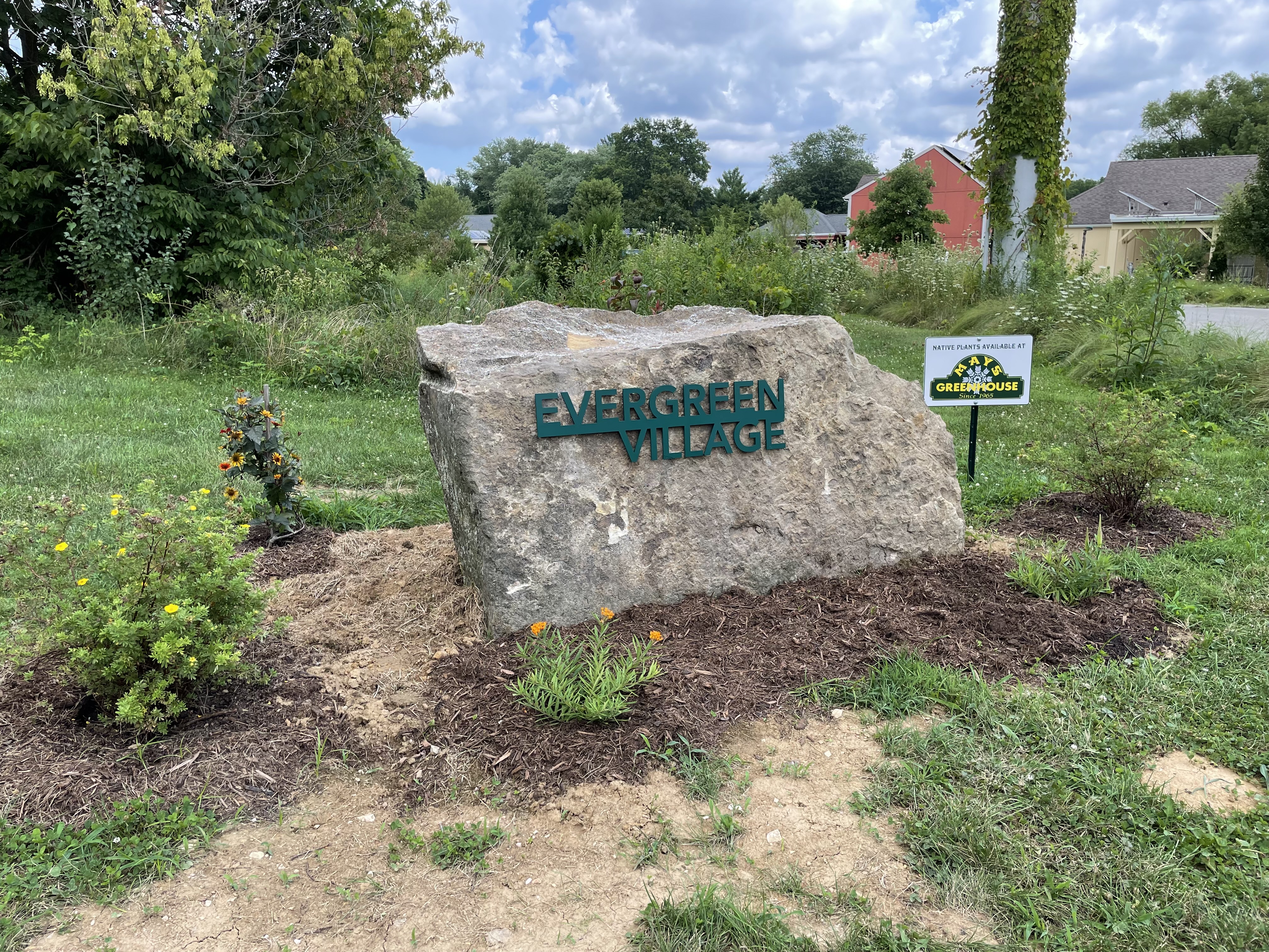 Evergreen entrance sign