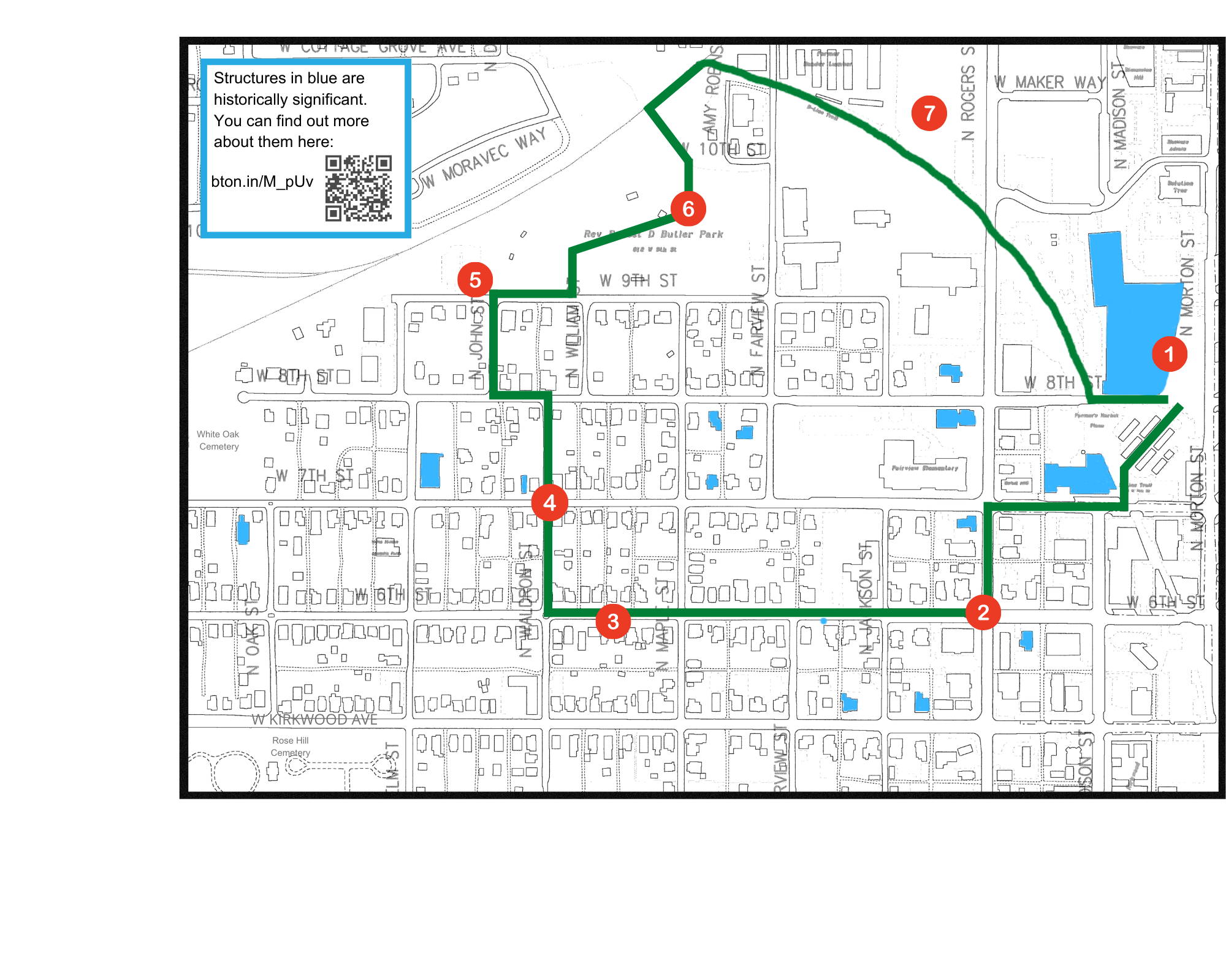 NWS map displaying walking tour route
