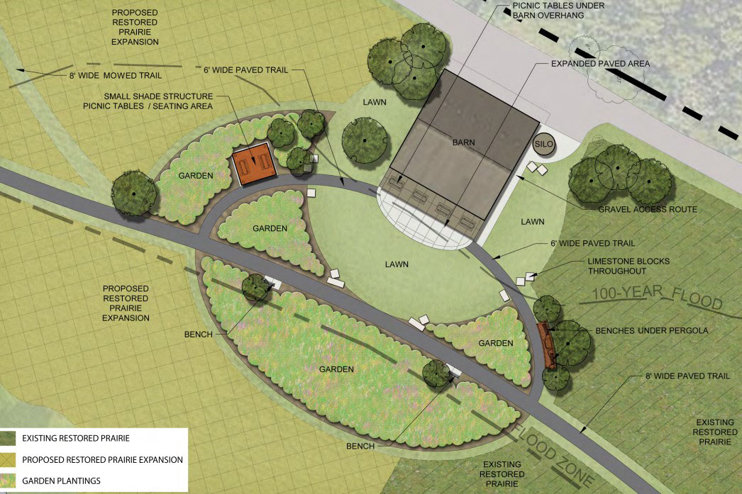 The project includes plans to redesign the area in front of the exisitng barn and silo.