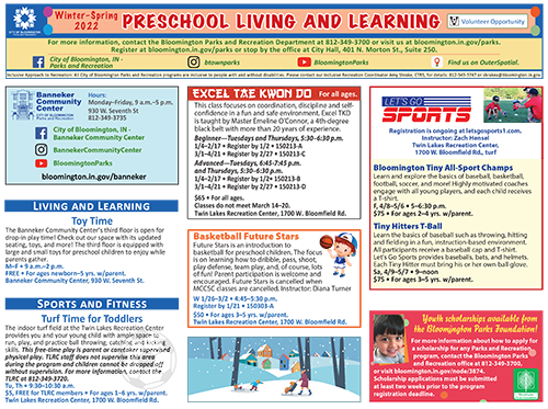 Preschool Living and Learning flier image Winter Spring 2022 issue