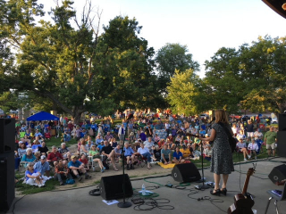 Carrie Newcomer plays to a large crowd at the Waldron, Hill and Buskirk Park
