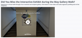 Screen shot of Be More Awards virtual gallery application interface
