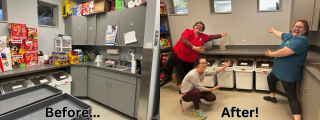 A set of photos showing the Animal Shelter food prep room before and after utilizing 5S organization. 