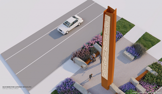 Artist rendering of Bicentennial Gateway at Miller-Showers Park by Rundell Ernstberger Assoc Aug. 2023