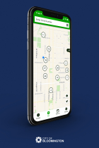 Mockup of ParkMobile App on an iphone on top of a blue background