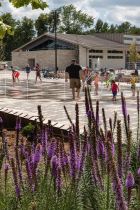 Children playing at Switchyard in the splash pad