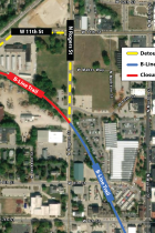 Map of detour around B-Line Trail closure at Fairview and North Rogers Streets, October 2023